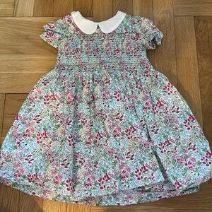 Worn ONCE! Janie and Jack Floral smocked dress with Peter Pan collar
